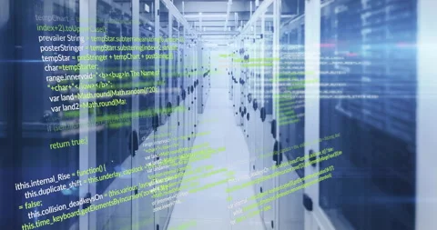 On activation code lines scrolling across server corridor intensifying to show Stock Footage 311506640