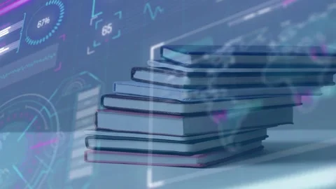 On activation HUD appearing left of notebook stack, panels sliding, metrics Stock Footage 335211870