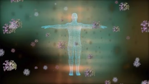 Activation of human immunity. 3d render of viruses attacking the human body 库存插图