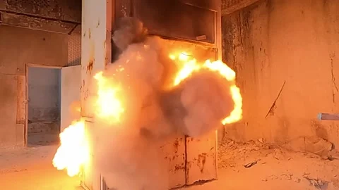 Activation of the powder fire extinguishing module 004 Stock Footage 309321700