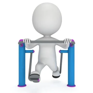 Active 3D man exercising on outdoor fitnes trainer machine Illustrazione stock