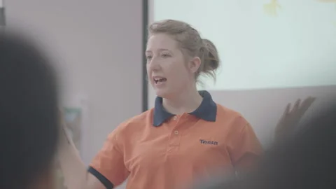 Active and caring teacher is teaching at kindergarten Stock Footage 134231711