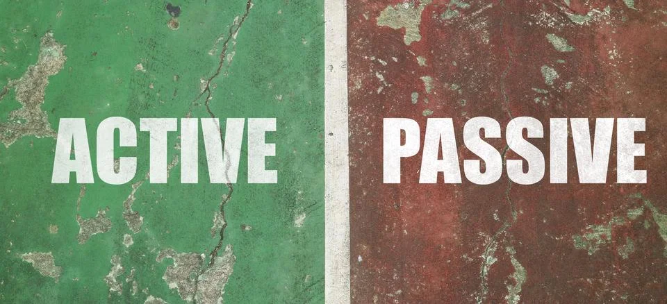 ACTIVE and PASSIVE text in white bold font, separated by a white vertical l.. Stock Photos
