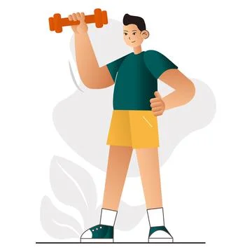 Active athletic man with a dumbells. Flat sport style vector design illustrat Stock Illustration