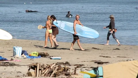 Active beach scene Stock Footage