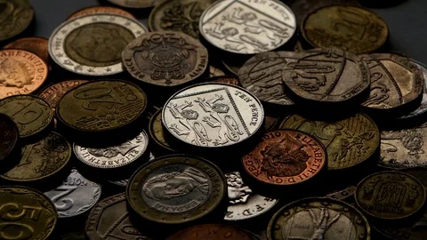 Active coins of different countries Stock Footage 82484961