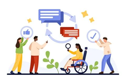 Active communication and listening, effective relationship in office by tiny Illustrazione stock