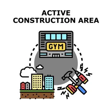 Active construction area for new gym building Illustrazione stock