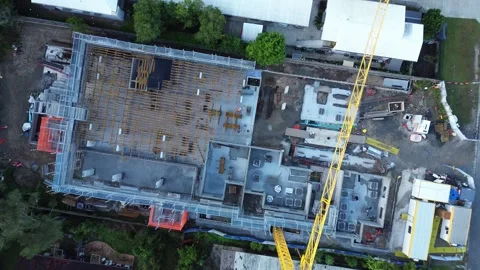 Active Construction Site and Tower Crane Stock Footage 334904306