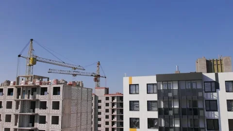 Active construction site. Building of a complex of residential buildings Stock Footage 162814987