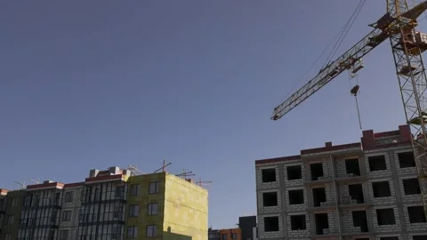 Active construction site. Building of a complex of residential buildings Stock Footage 163038272