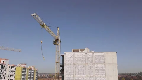 Active construction site. Building of a complex of residential buildings Stock Footage 163039157