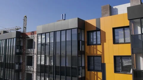 Active construction site. Building of a complex of residential buildings Stock Footage 163048849