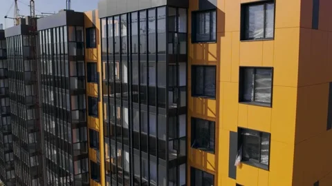Active construction site. Building of a complex of residential buildings Stock Footage 163205448