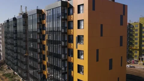 Active construction site. Building of a complex of residential buildings Stock Footage 163205723