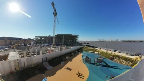Active Construction Site Timelapse by the River Stock Footage 306072070