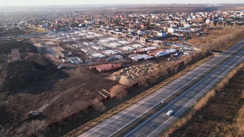 Active construction of a suburban cottage town view from a drone Video stock 174809158