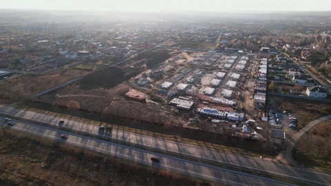 Active construction of a suburban cottage town view from a drone Video stock 174809182