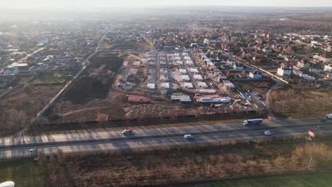 Active construction of a suburban cottage town view from a drone Video stock 174809694