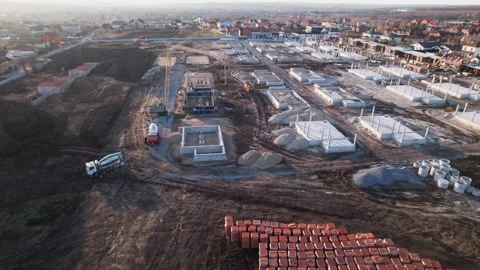 Active construction of a suburban cottage town view from a drone Video stock 174809970