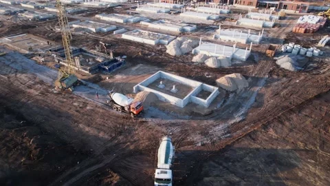Active construction of a suburban cottage town view from a drone Video stock 174810177