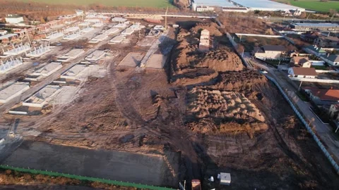 Active construction of a suburban cottage town view from a drone Video stock 174810189