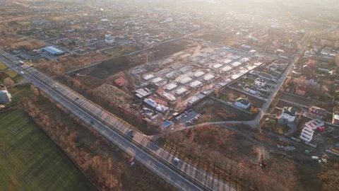 Active construction of a suburban cottage town view from a drone Video stock 174810386