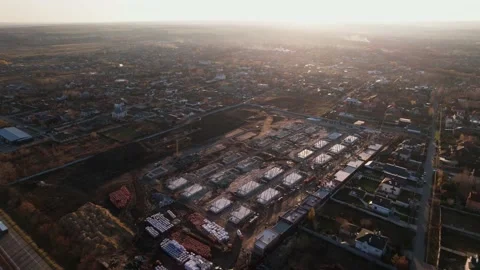 Active construction of a suburban cottage town view from a drone Video stock 174810462
