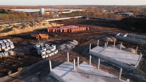 Active construction of a suburban cottage town view from a drone Video stock 174810463