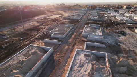 Active construction of a suburban cottage town view from a drone Video stock 174810603
