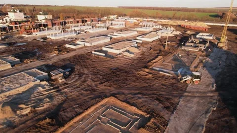 Active construction of a suburban cottage town view from a drone Video stock 174810745