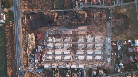 Active construction of a suburban cottage town view from a drone Video stock 174811191