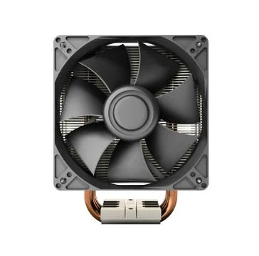 Active CPU cooler with the aluminum finned heat-sink and the fan 3d render no Stock Illustration