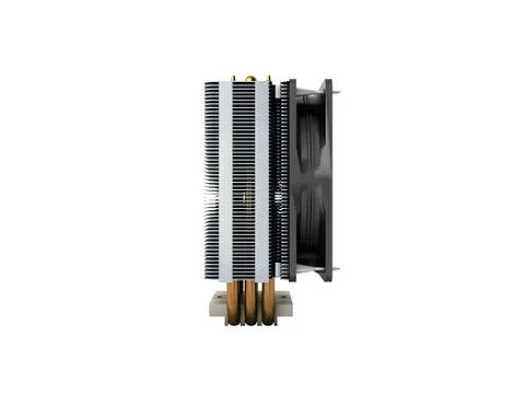 Active CPU cooler with the aluminum finned heat-sink and the fan 3d render no Stock Illustration