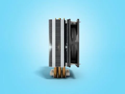 Active CPU cooler with the aluminum finned heat-sink and the fan 3d render on 스톡 일러스트