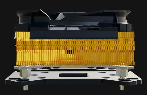 Active CPU cooler with the copper finned heat-sink and the fan. 3d rendering 스톡 일러스트