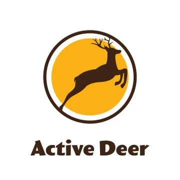 Active Deer - black vector silhouette of Reindeer with antlers - Vector logo Stock Illustration