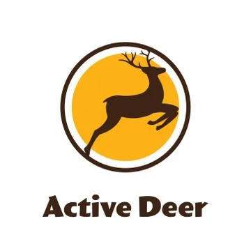 Active Deer - black vector silhouette of Reindeer with antlers - logo. Stock Illustration