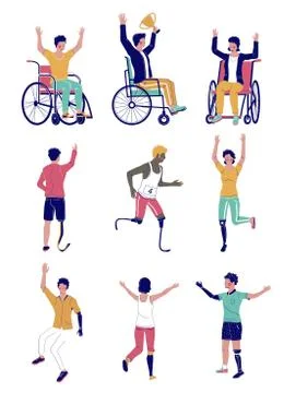 Active disabled people, vector flat isolated illustration Illustrazione stock