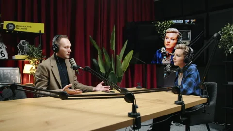 Active Discussion in Kyiv Video Studio for Live Broadcasts, 2023 Stock Footage 259911372