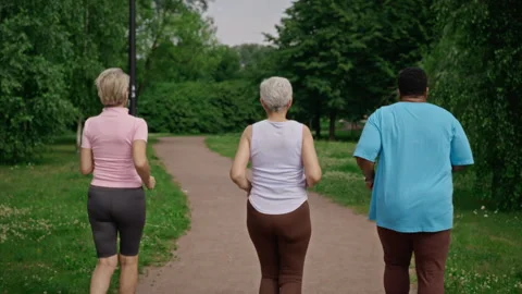 Active Diverse Seniors Jogging Together on Park Path for Fitness Stock Footage 341693875