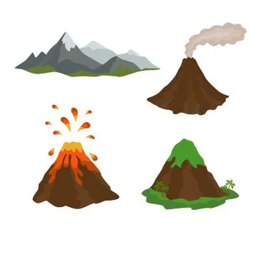 Active, dormant volcano, mountain, set of Stock Illustration