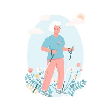 Active elderly female flat color vector faceless character Stock Illustration