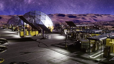 Active extraction facility with cranes and heavy equipment operating Stock Footage 340340579