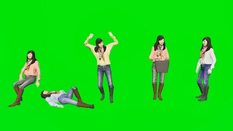 Active female characters sitting on the floor and cheering isolated 動画素材 329597174