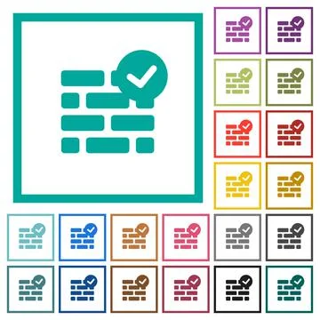 Active firewall flat color icons with quadrant frames Stockillustratie