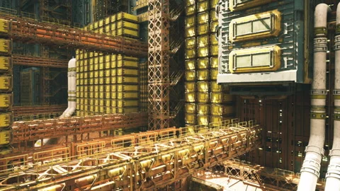 Active foundry with glowing molten surfaces and dense industrial atmosphere Stock Footage 341833260
