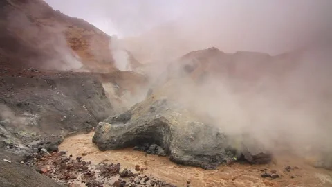 Active fumaroles in the volcano Mutnovsky, Kamchatka, Stock Footage 197052558