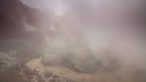 Active fumaroles in the volcano Mutnovsky, Kamchatka, Stock Footage 197052575