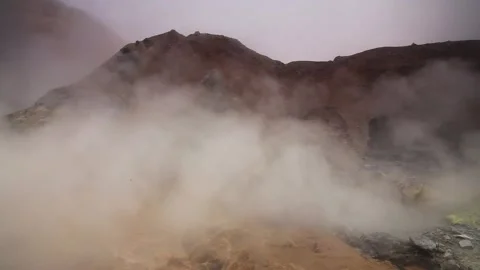 Active fumaroles in the volcano Mutnovsky, Kamchatka, Stock Footage 197052596